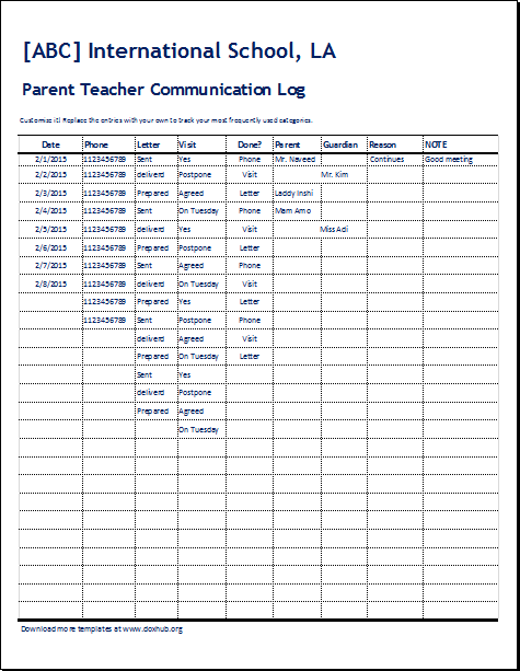 Parent teacher communication log