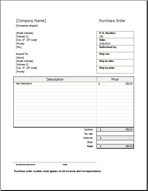 Purchase order form