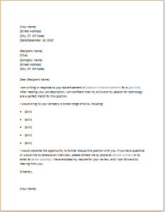 resume cover letter in response to technical position ad