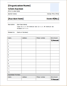 silent auction bid sheet
