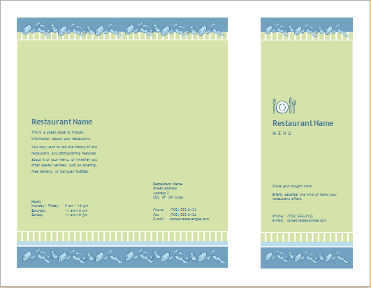Tri Fold Restaurant Menu Template For WORD