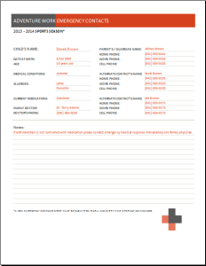 youth sports emergency contact form