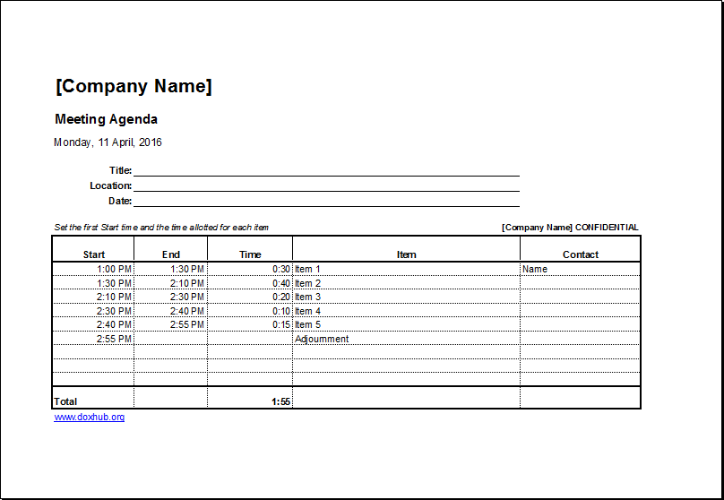 Adjustable meeting agenda template