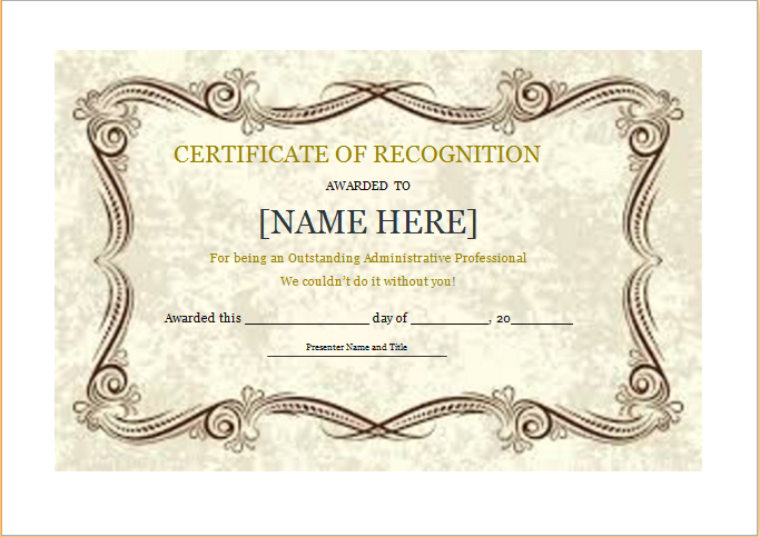 Certificate of Recognition Template for WORD | Document Hub