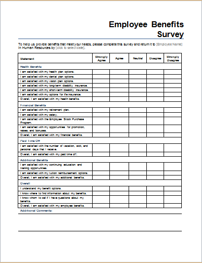 Employee Benefits Survey Form Templates For WORD Download