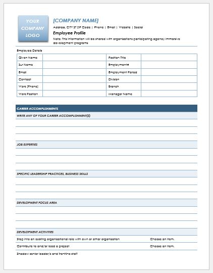 Editable Employee Profile Template For Ms Word Document Hub