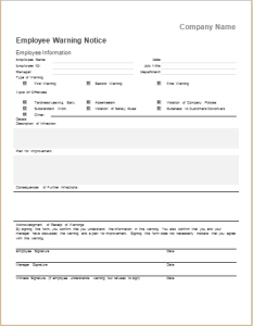 Employee warning notice