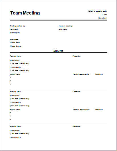 Informal meeting minutes template