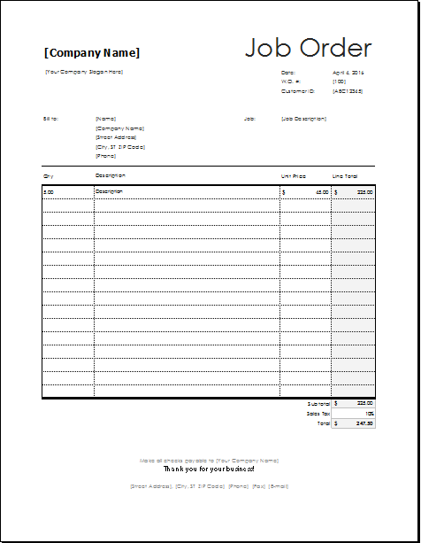 Job Order Templates For Ms Word Excel Document Hub
