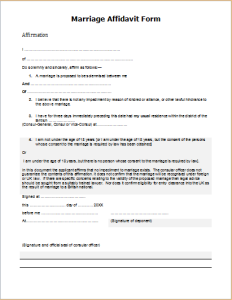 Marriage affidavit form