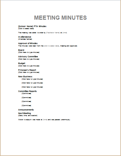 PTA meeting minutes template