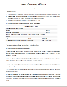 Power of Attorney Affidavit form