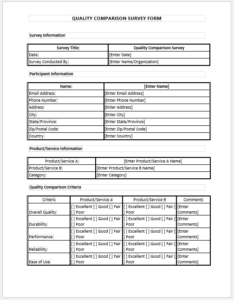 Quality comparison survey form
