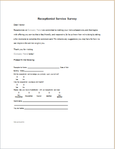 Receptionist Service Survey form