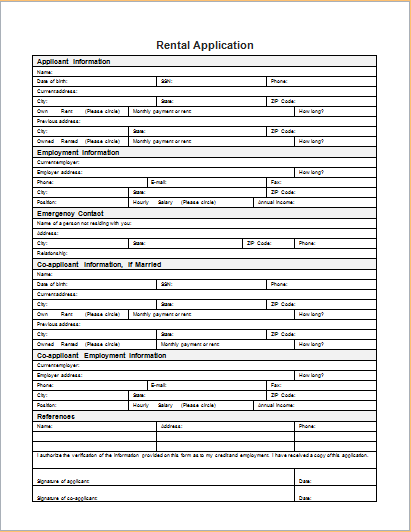Rental application form