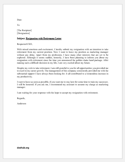 Resignation with Retirement Letter