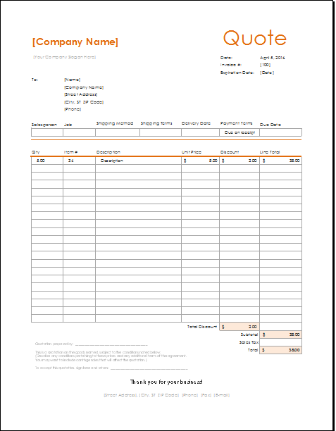 Customizable Sales Quote Template for MS EXCEL  Document Hub