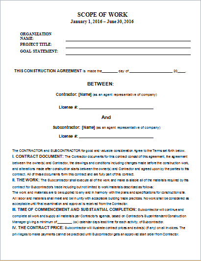 Scope of work template