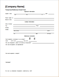 telephone reference check form template word document hub