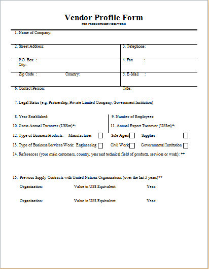 Vendor Profile Form Template For Word Document Hub