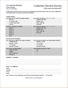 Customer services survey form