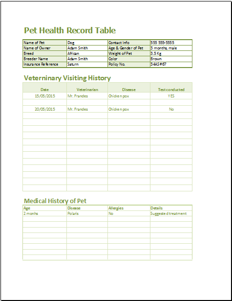 20 Medical Form LOGS Sheets & TEMPLATES