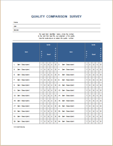 quality comparison survey form