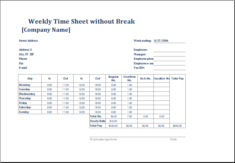 4 Employee Timesheet Templates for EXCEL | Document Hub