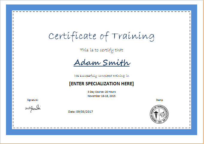 Certificate of training