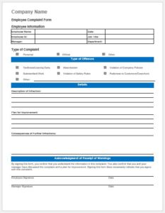 Employee behavior complaint form