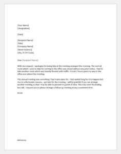 Apology Letter for Coming Late in Office Meeting