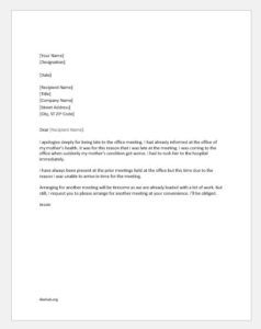 Apology Letter for Coming Late in Office Meeting