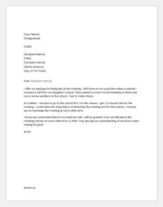 Apology Letter for Coming Late in Office Meeting