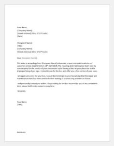 Apology Letter for Poor or Inadequate Service