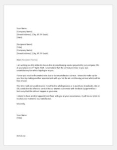 Apology Letter for Poor or Inadequate Service