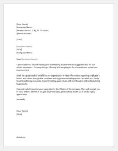 Appreciation Letter to an Employee for Suggestion
