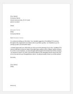 Appreciation Letter to an Employee for Suggestion