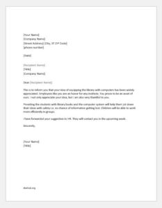 Appreciation Letter to an Employee for Suggestion