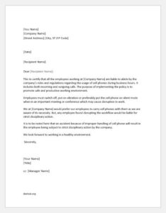 Cell phone usage at work policy letter