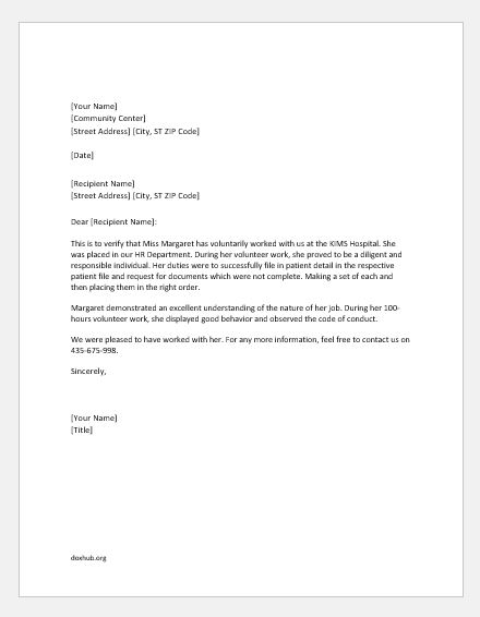 Letter For Community Service Hours Completion from www.doxhub.org