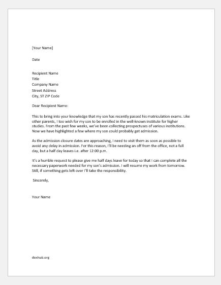Half Day Leave Letters For Various Reasons Document Hub half-day-leave-application-for-office-sample-half-day-leave