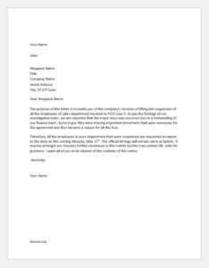 Letter lifting suspension of an employee