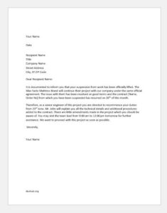 Letter lifting suspension of an employee