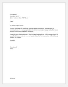 Letter of employment for renting