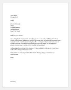 Medical excuse letter for work