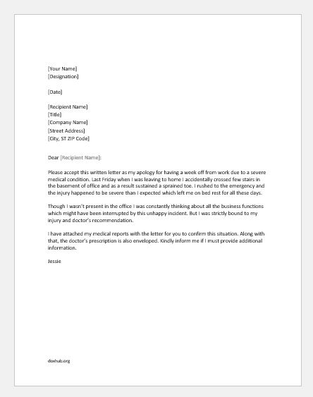 Medical Excuse Letters for Work in MS Word Format | Document Hub