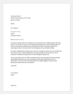 Reprimand letter to an employee for poor attendance or tardiness