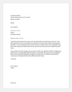 Reprimand letter to an employee for poor attendance or tardiness