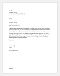 Reprimand letter to tenant for violating rules