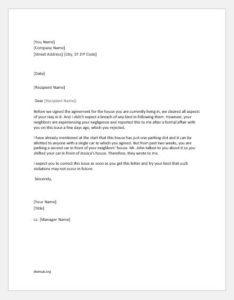 Reprimand letter to tenant for violating rules